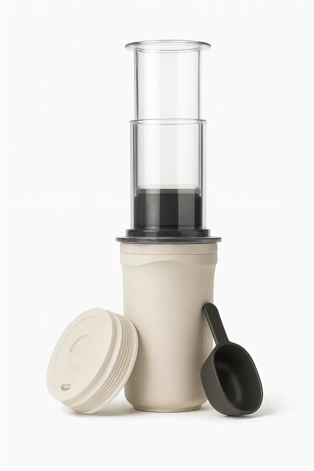 AeroPress Go Plus con tazas y accesorios de viaje