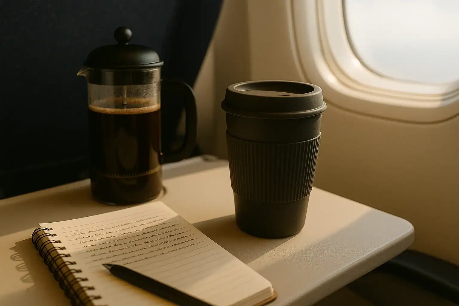 Taza de café para viaje y trabajo en avión.